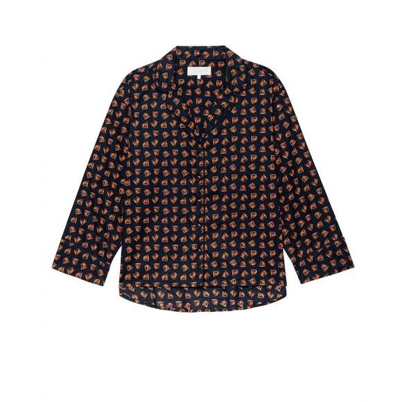 NEW THE GREAT. long sleeve pajama shirt in navy horse medallion print - Picture 7 of 7